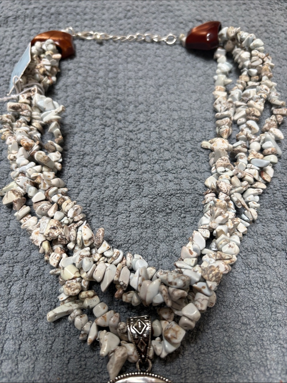 Multi-Strand White Howlite Chip Necklace with Pendant